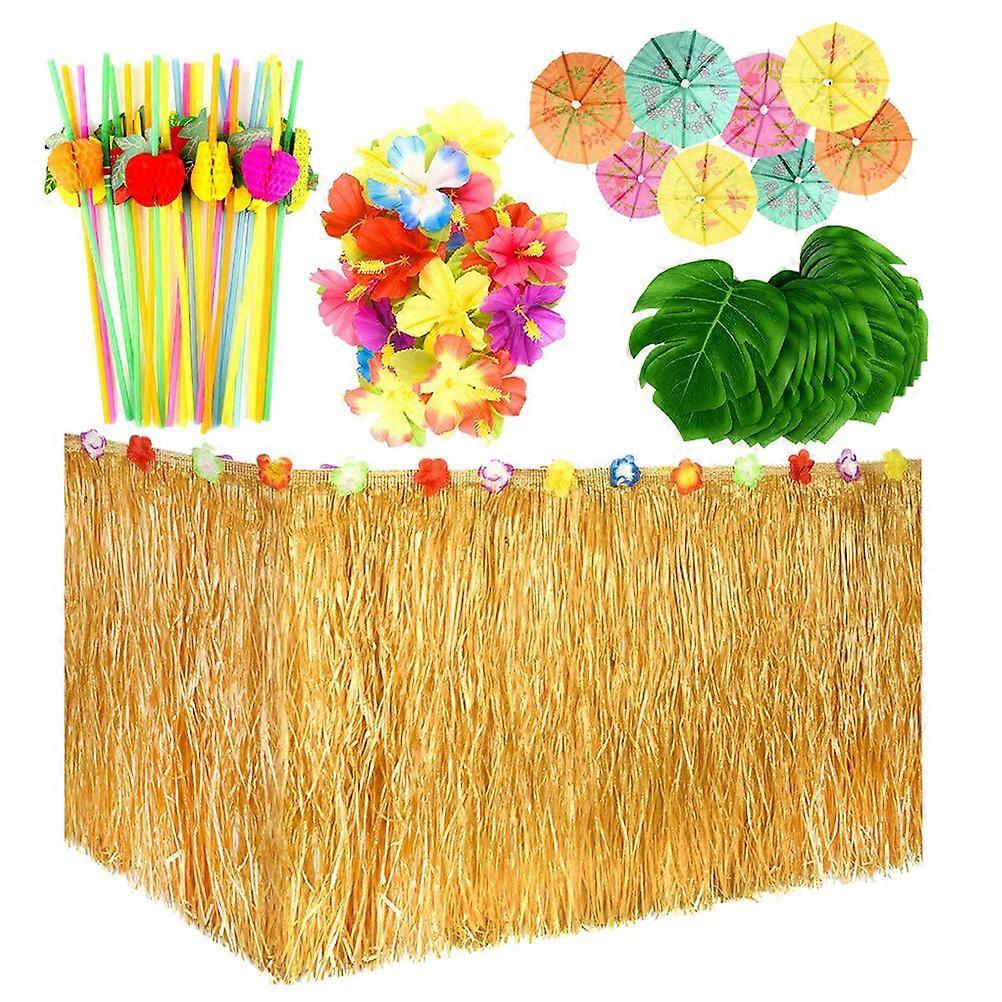 Hawaiian Animal Party Decoration Set with Assorted Color Fabric Umbrella Toppers and Monstera