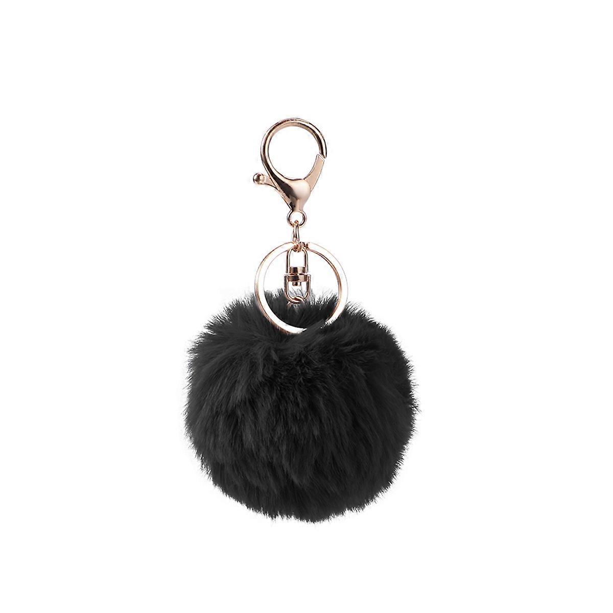 Furry Ball Charm Key Chain Pendant Imitation Rabbit Black Bag Decor Car Key Ring 8cm Round Ball Elegant Design 1PC