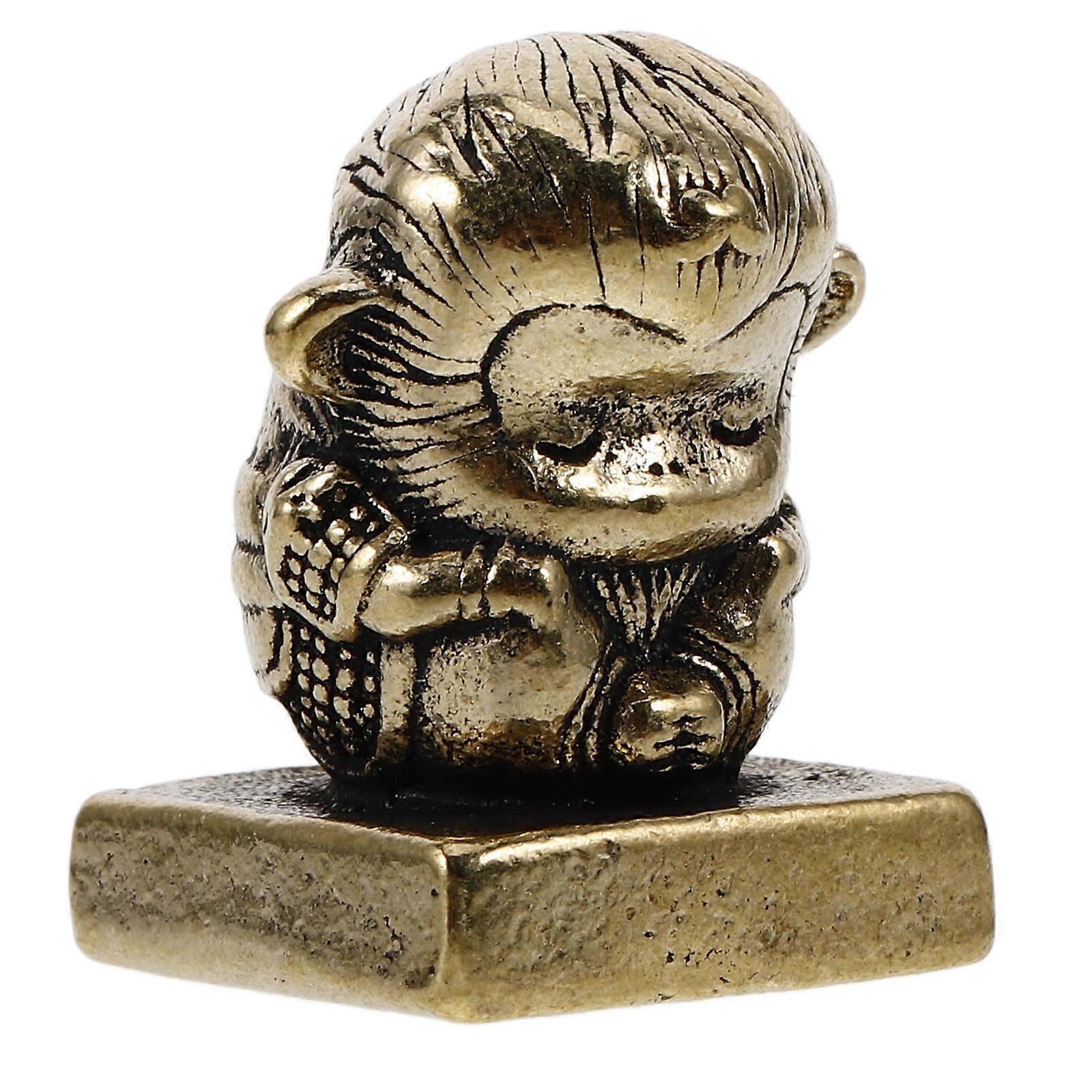 Monkey Brass Stamp Golden Small Desktop Decor Highlighting Intricate Craftsmanship