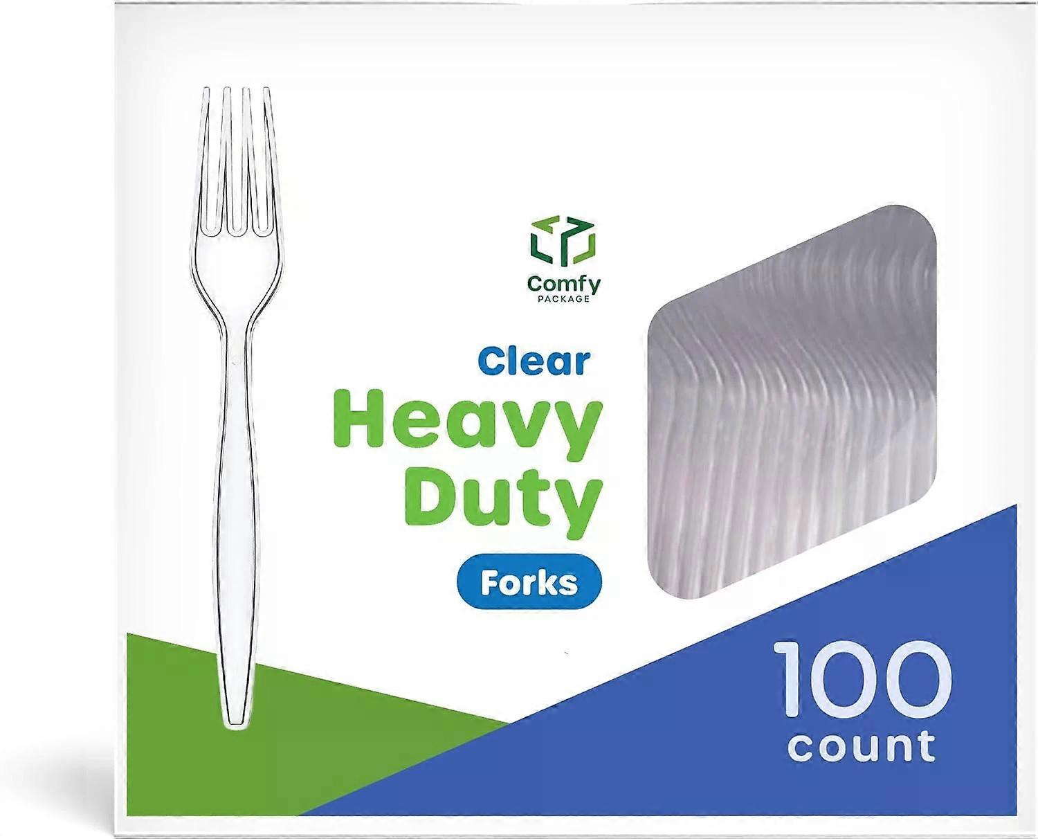 Disposable Clear Plastic Forks, 100 Pack Heavy Duty Basic Cutlery