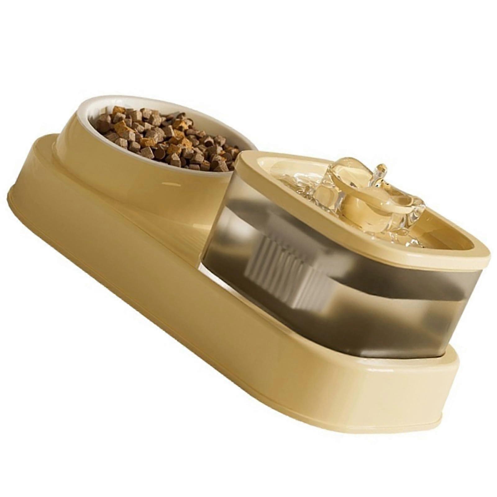 2 In 1 Practical Dog Water Food Bowl Large Capacity Automatic Cat Feeder Beige