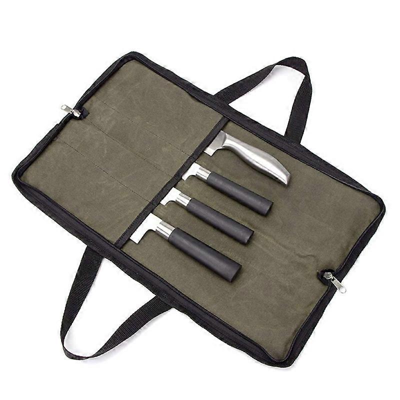 Chef's Knife Bag Rollbag (4 Slots), Canvas Cooking Portable Durable Storage Cover Green Carrying Case Case