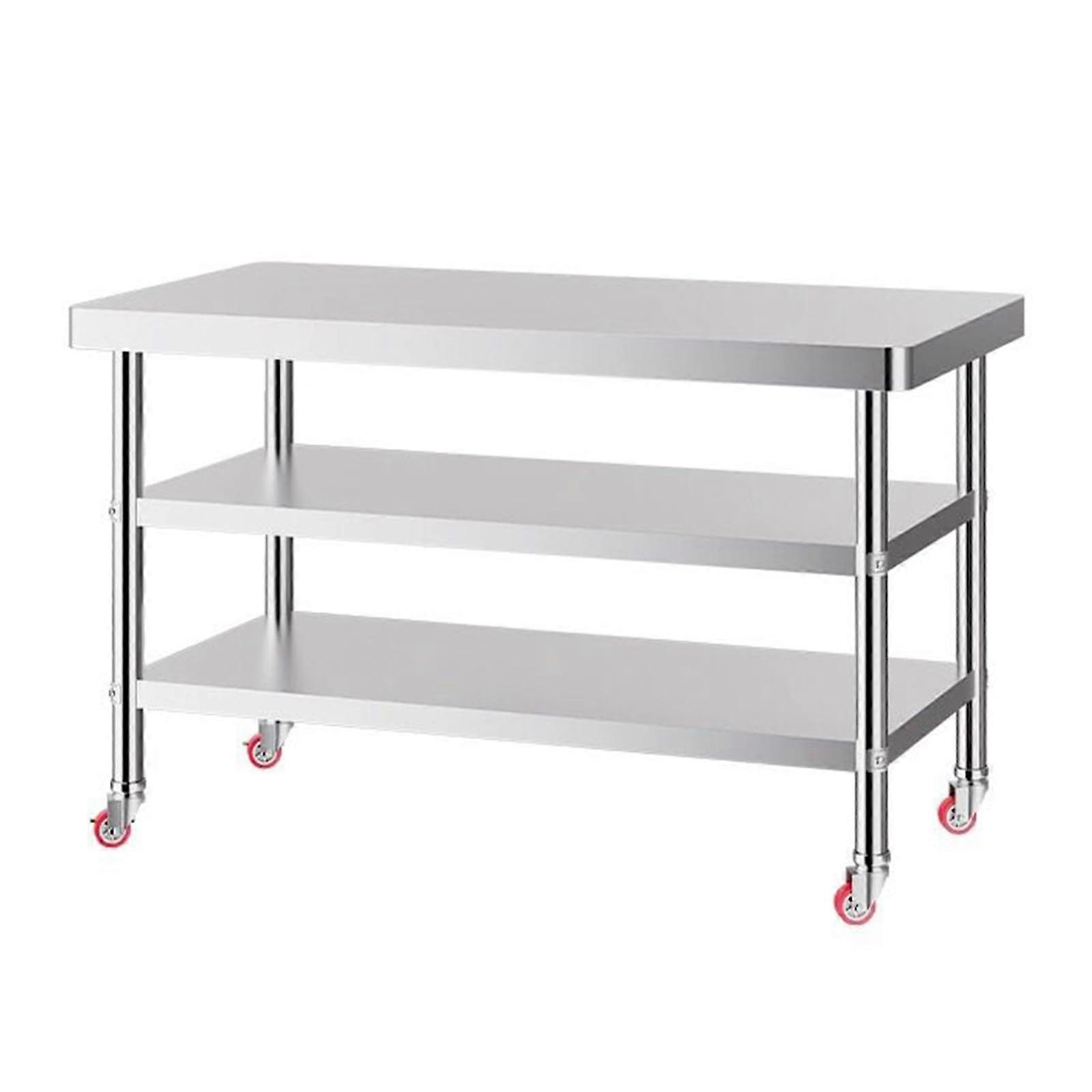 Stainless Steel Work Table with Wheels, Kitchen Food Prep Table, 90x60cm