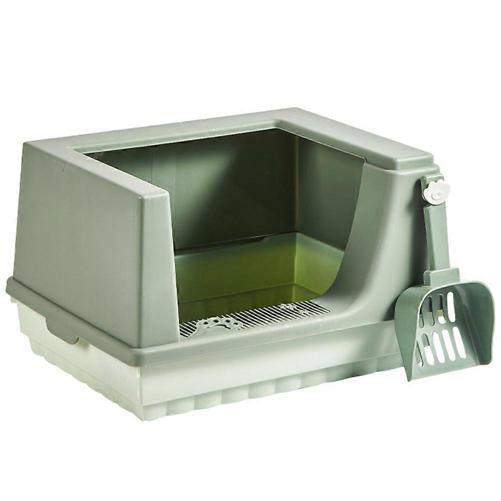 Cat Toilet with Green Plastic Semi-enclosed Design for Pet Owners 16.9×13×11in Odor Control 1 Set