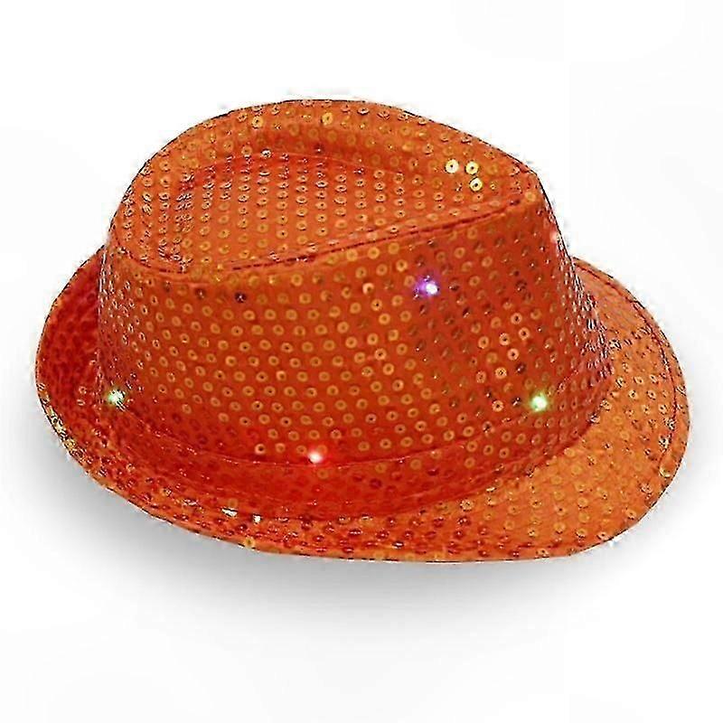 LED Light-Up Jazz Hat with Sequins for Adults, Orange, 1 Pack
