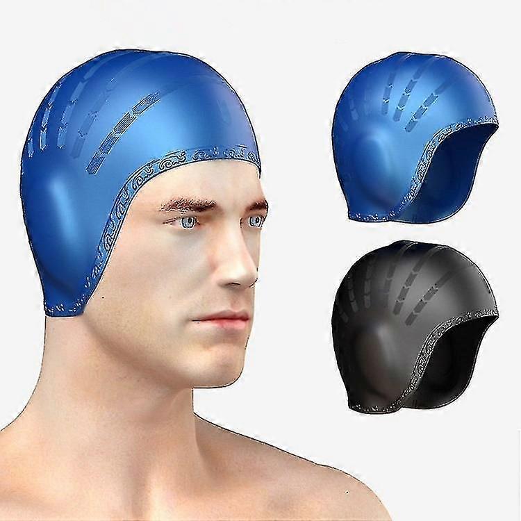 unbrand Sports Waterproof Swim Pool Cap Flexible Silicone Gel Ear Bathing Swimming Cap-r Grey