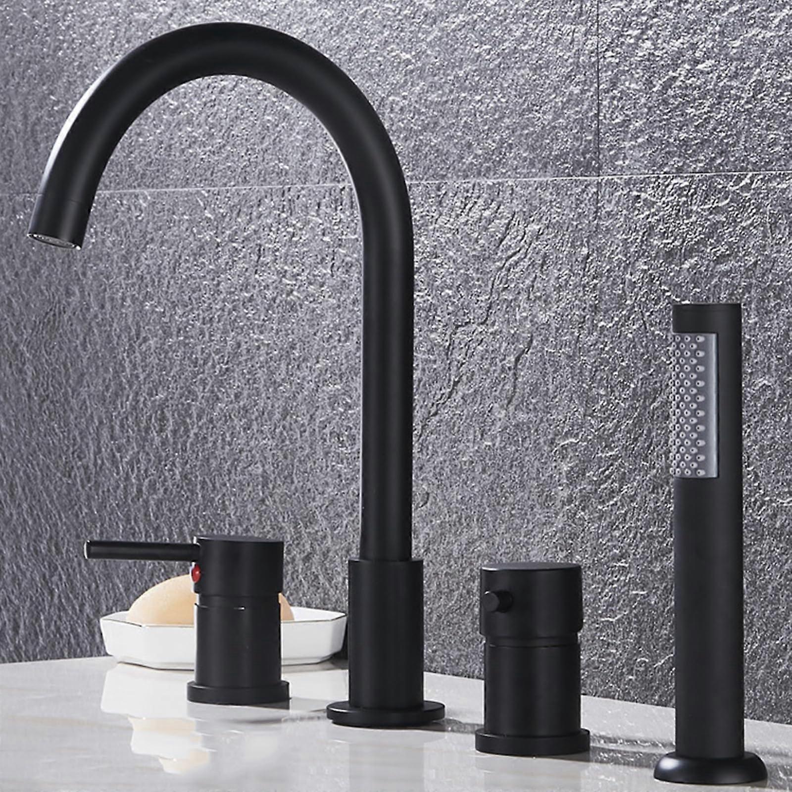 Bath Edge Mixer Tap 4 Hole Bath Mixer Tap Bath with Shower Bath Fittings Set Black