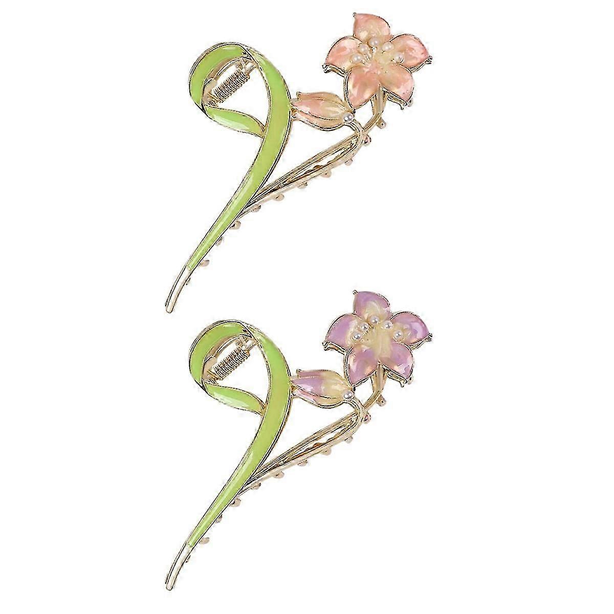 مخالب دبوس الشعر للنساء زهرة زنبق 2 دبابيس شعر كبيرة غير قابلة للانزلاق مع مخالب شعر لطيفة لامعة