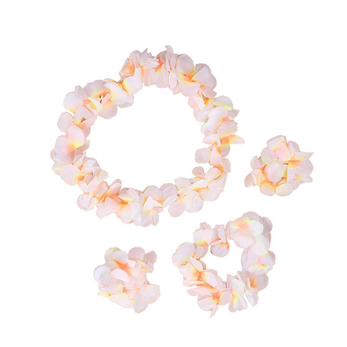 4Pcs Set Ruffled Hawaiian αξεσουάρ, συμπεριλαμβανομένων Leis κολιέ και βραχιόλια για γυναίκες κορίτσια Beach Party σε λευκό