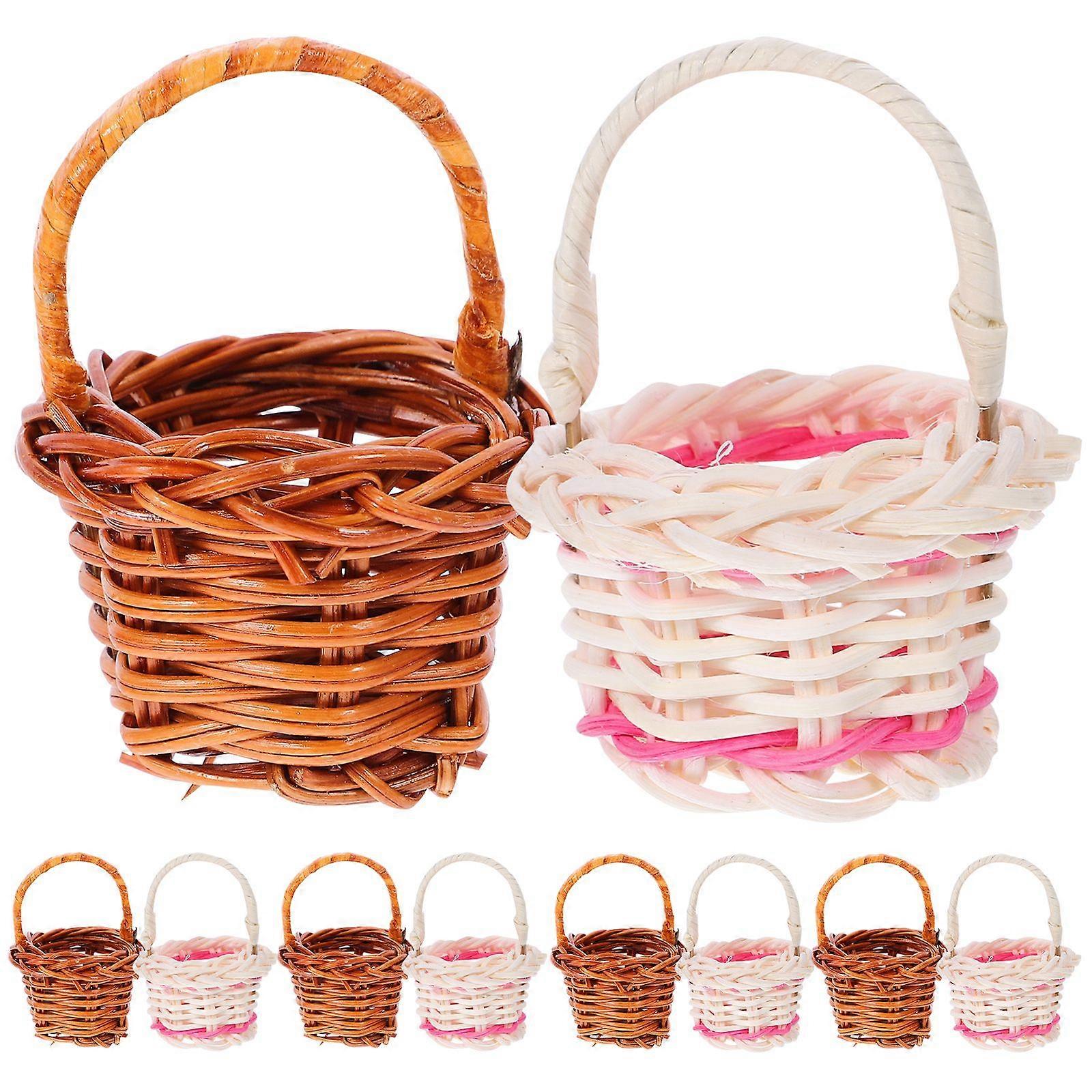10pcs Miniature Hand Basket Rural Furniture Decoration Creative Photography Props Delicate Landscaping Layout (Coffee and White 5pcs for Each)