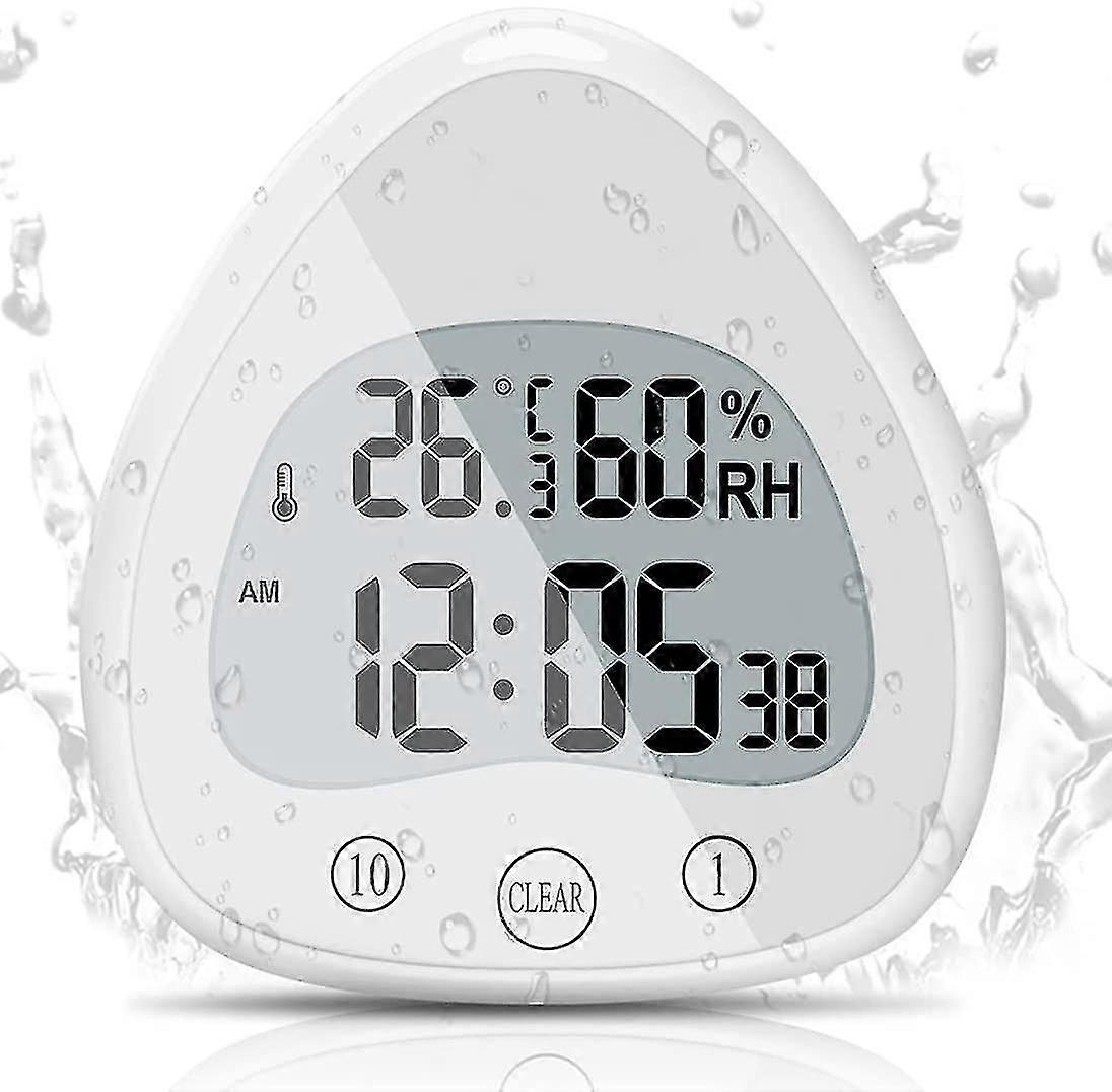 bathroom Clock, Lcd Digital Alarm With Waterproof Touch Shower Clock,Timers Thermometer Portable