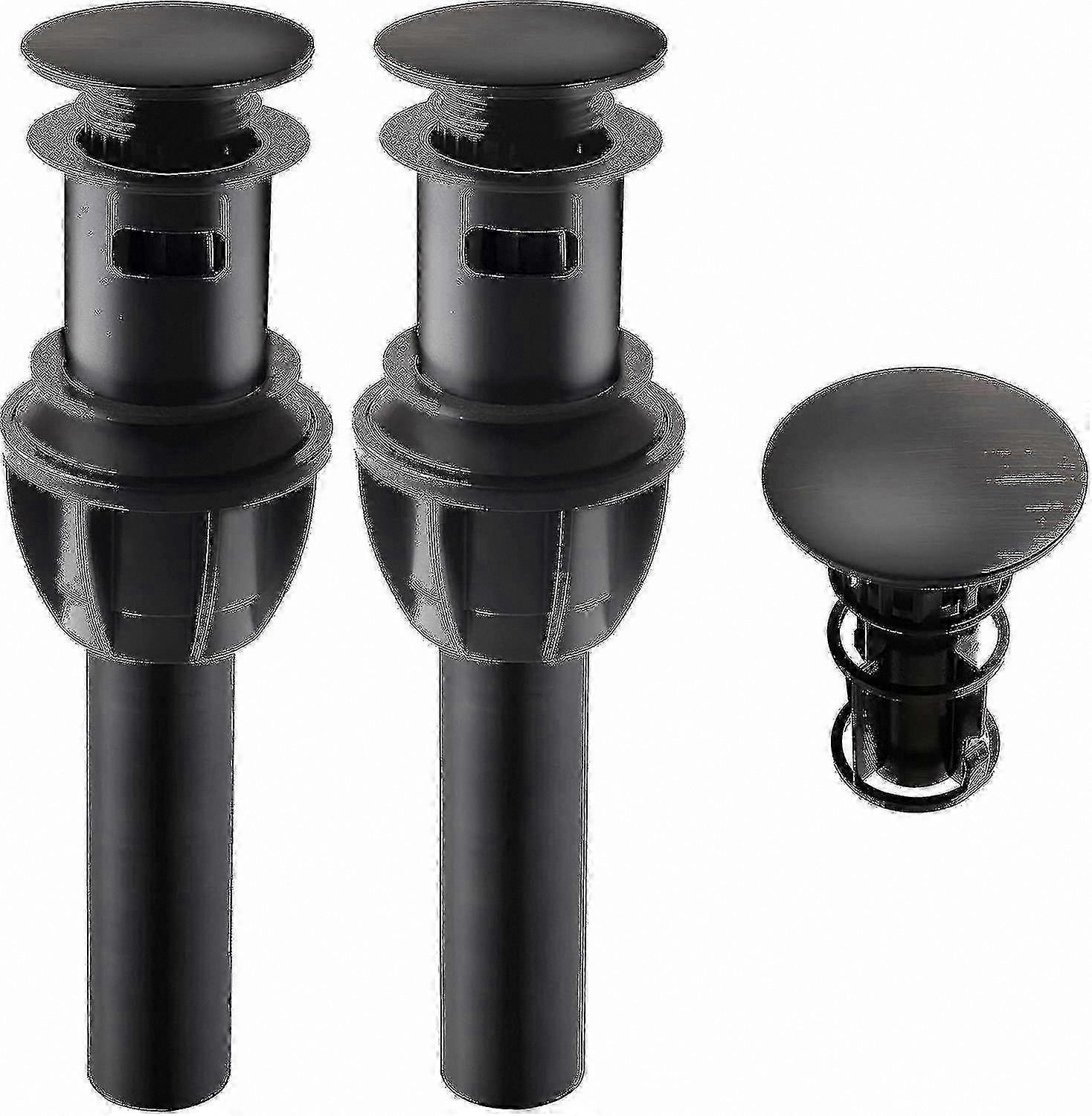Pair of Bathroom Sink Pop-Up Drain Plugs with Overflow, Push Mechanism, and Faucet Reservoir Gasket