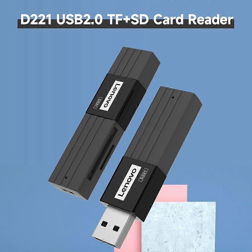 Lenovo D221 USB2.0 Card Reader Portable SD+TF 2-in-1 Card Reader Stable Transmission ABS Shell Support Multiple Devices
