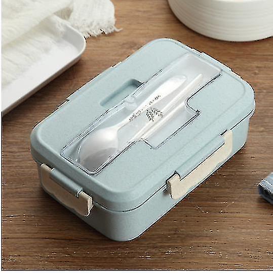 1000ml Wheat Straw Lunch Box With Spoon Healthy Material Bento Boxes Microwave Dinnerware(blue)
