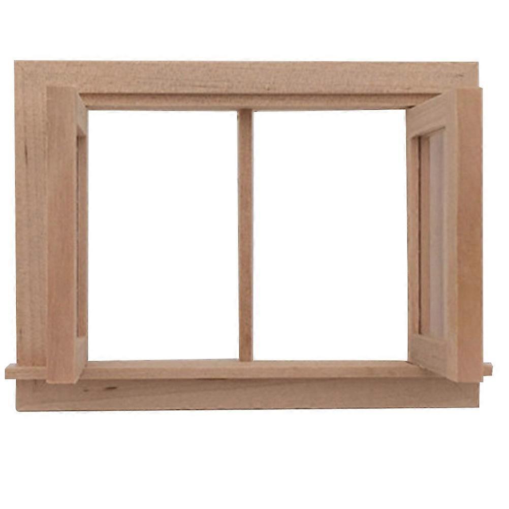 Miniature Dollhouse Window Wooden Rectangular Khaki Decorative 1Pack