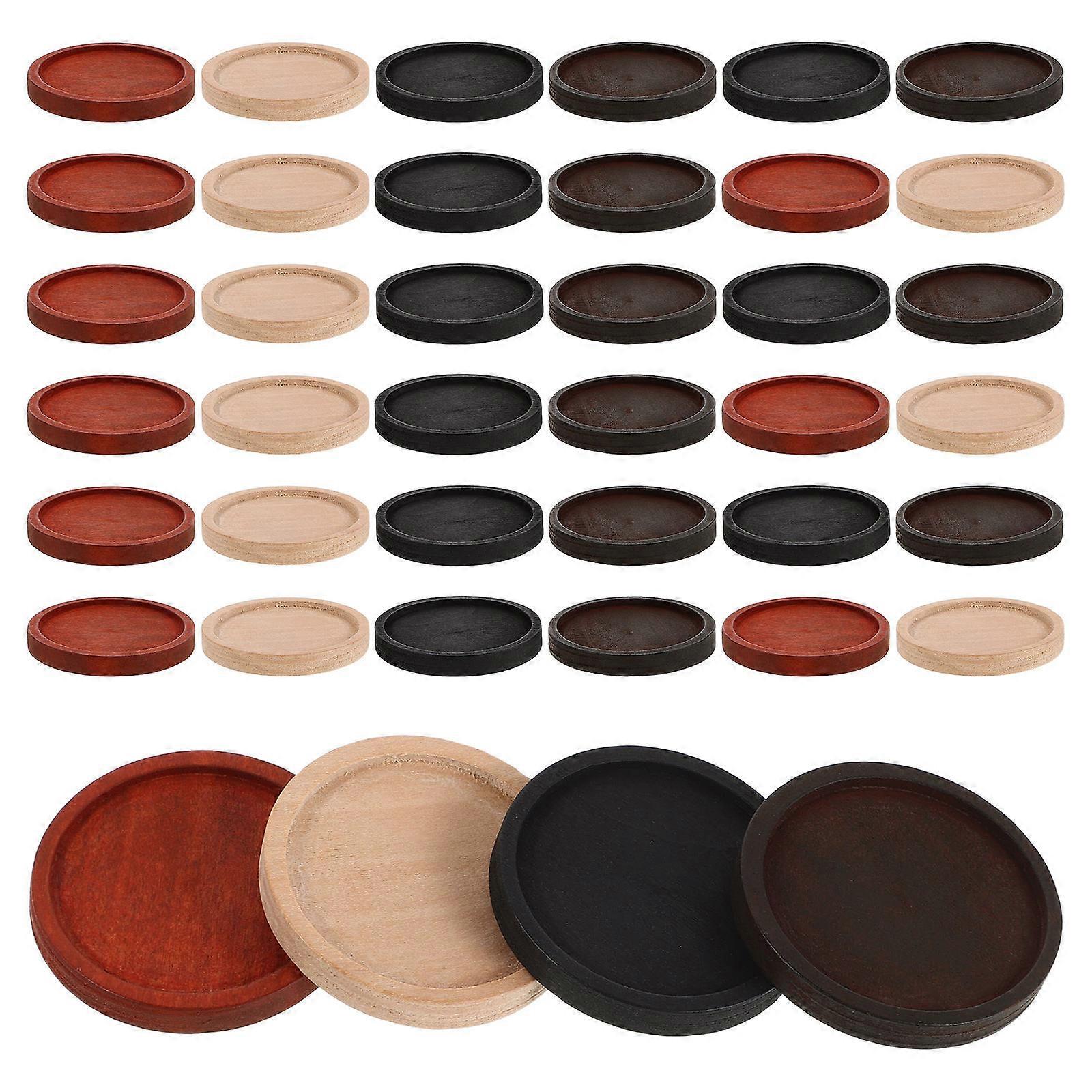Vintage Wooden Trays for Jewelry Display, DIY Crafts, Home Decor with Floral Accents, 40pcs Round Wood Tray Set for Gifting and Creative Projects