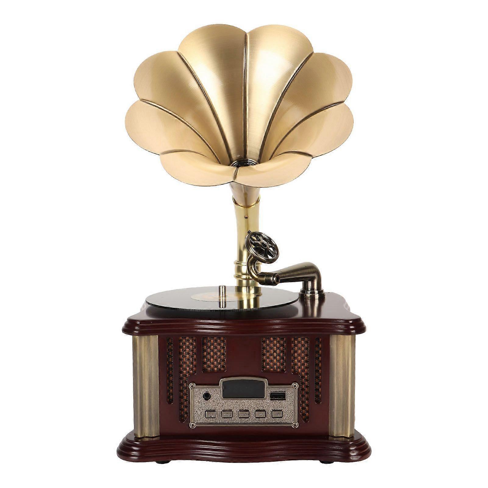 Vintage Gramophone Bluetooth Speaker Type C Rechargeable BT5.0 Mini Retro Phonograph Wireless Speaker with FM Function Coffee