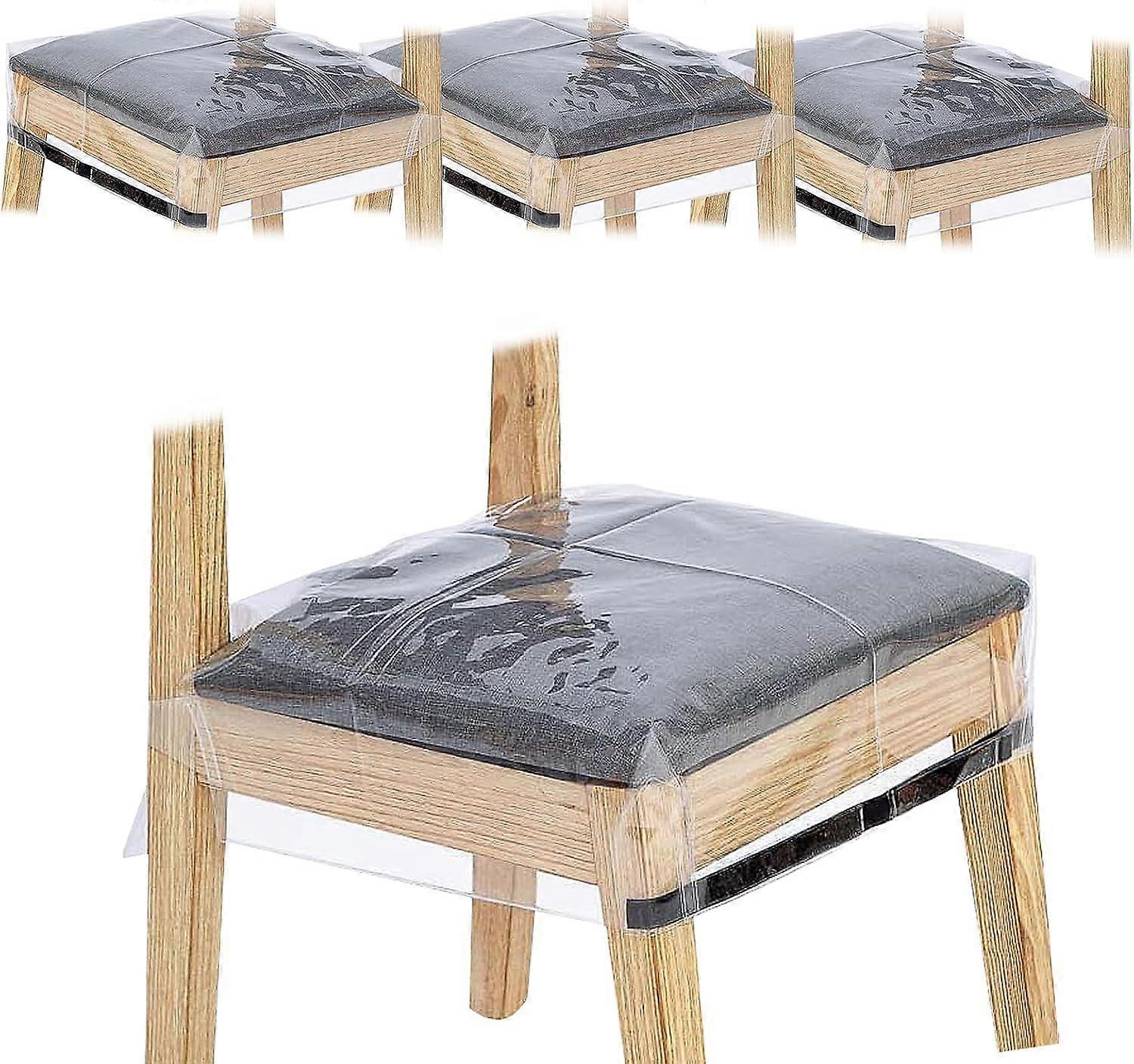 4 Pack Plastic Chair Covers for Dining Room, Clear Chair Seat Protectors with