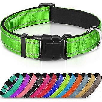 Dog Collar, Reflective Padded Neoprene Pet Collar, Adjustable Nylon Collars for Extra Small and Puppy Dogs, L, Green