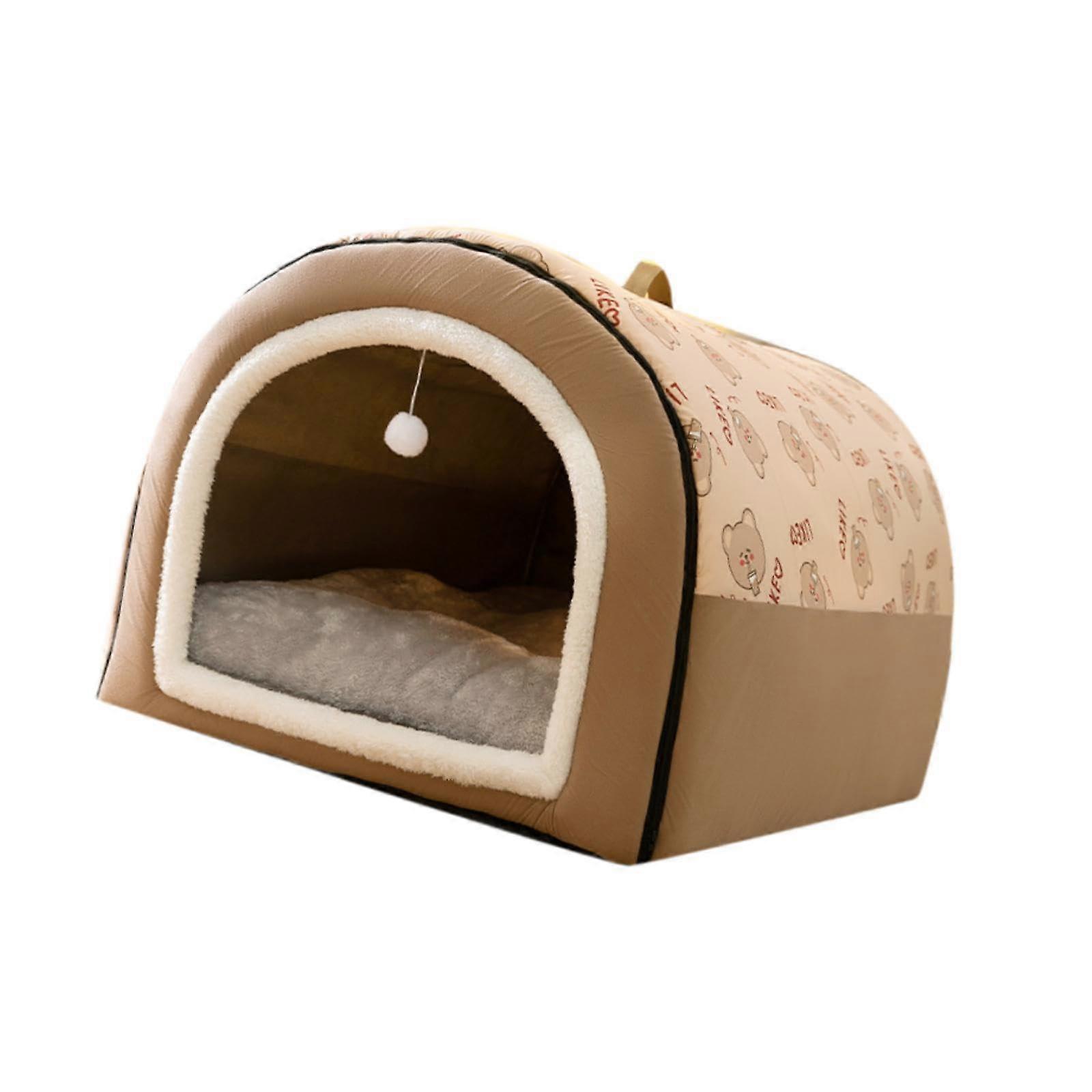 Dog Cat Bed 2 In 1 Tent, Lightweight SemiEnclosed Pet Shelter, Warm Soft Nest Keeps Kitten Cozy, XXL Brown