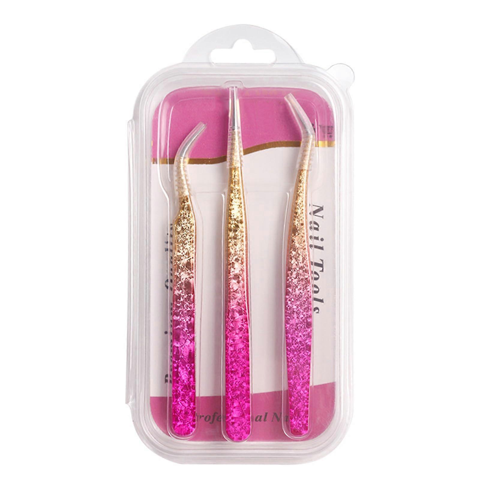 3 Pcs Metal Pointed Tweezers Set for Lash Application and Nail Art, Straight and Curved Design, Craft Tool Kit
