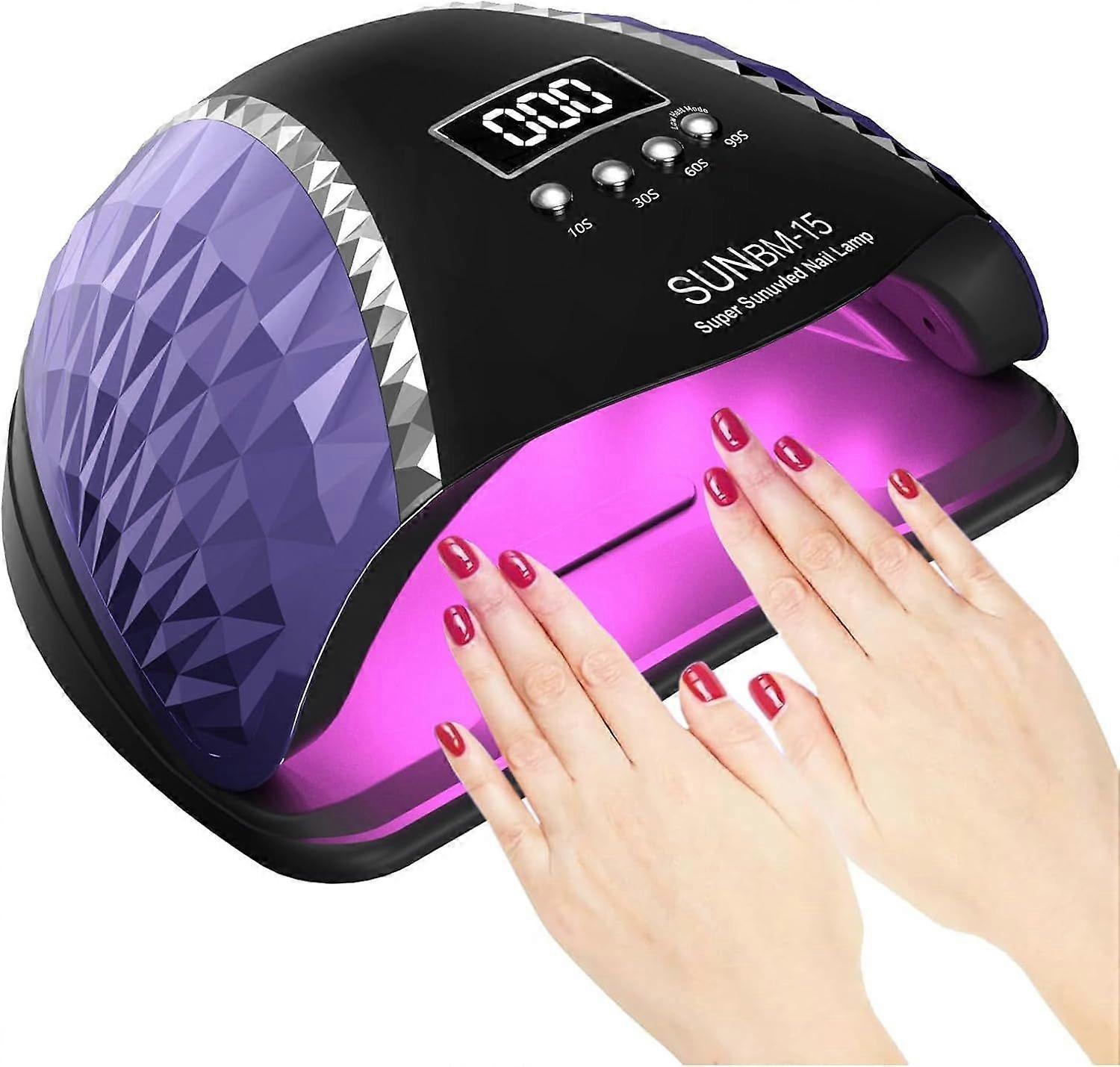 UV nail lamp, 180W, for fast curing of gel nail polish, automatic sensor and 4 timer settings, 66 beads - black