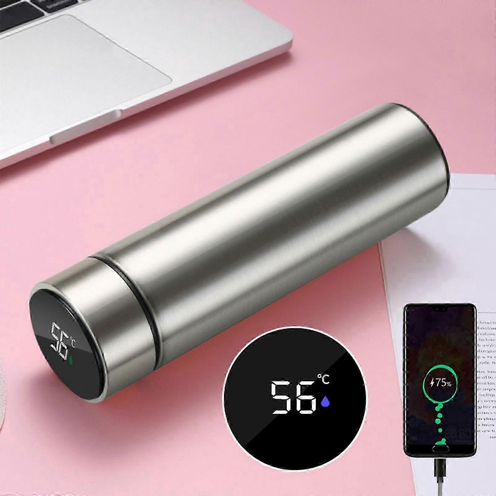 Stainless Steel USB Smart Kettle with LCD Temperature Display, Portable Thermos for Mobile Power