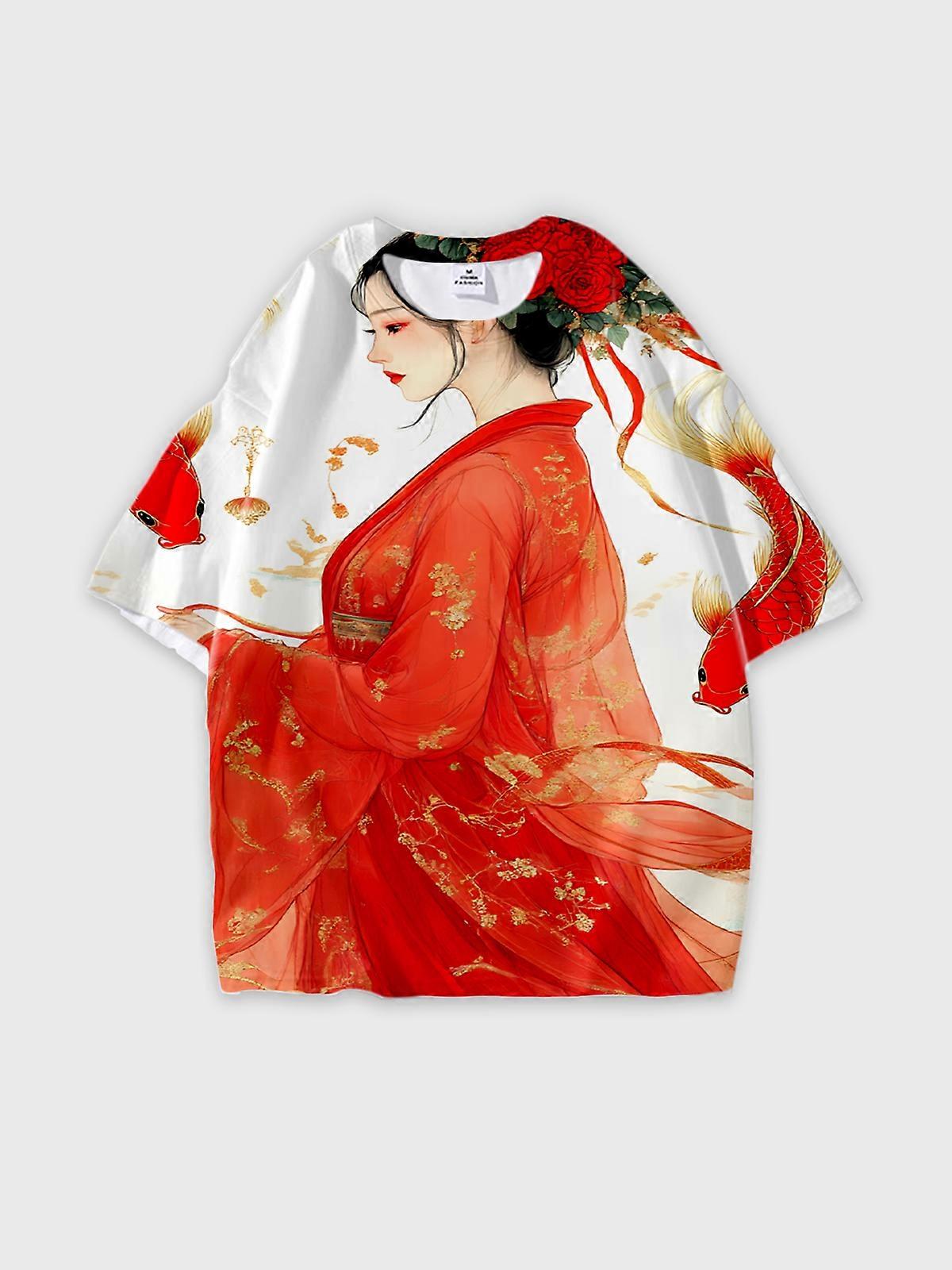T-Shirt Round Neck, Loose Short Sleeve Pattern Graphic Tee, Unisex Summer Casual Top W1775
