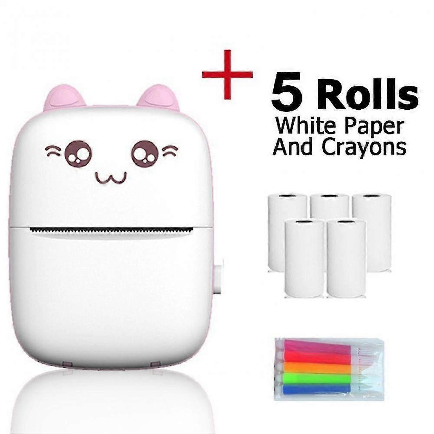 Mini Portable Printer, Wiresless Bluetooth Inkless Pocket Thermal Printer with 5 Rolls of Thermal Paper for Android iOS PhoneGift for Notes Study Tr -
