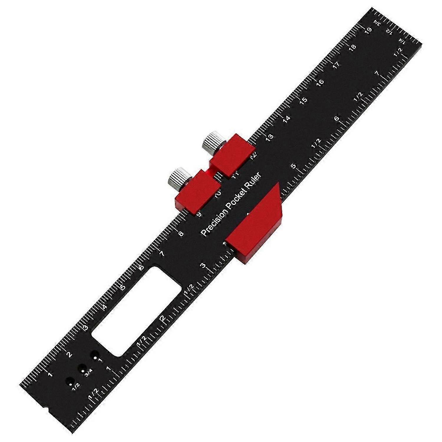 Woodworking Precision Pocket Ruler Aluminum Alloy Slide Ruler Inch & Metric T-Type Scribing Ruler Square Layout 200mm