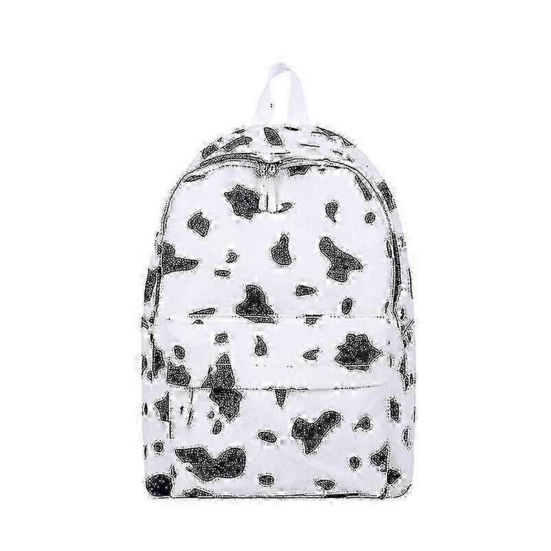Canvas Schoolbag with Adorable Cow Print Design for Shopping - Black and White 1 Piece 2025