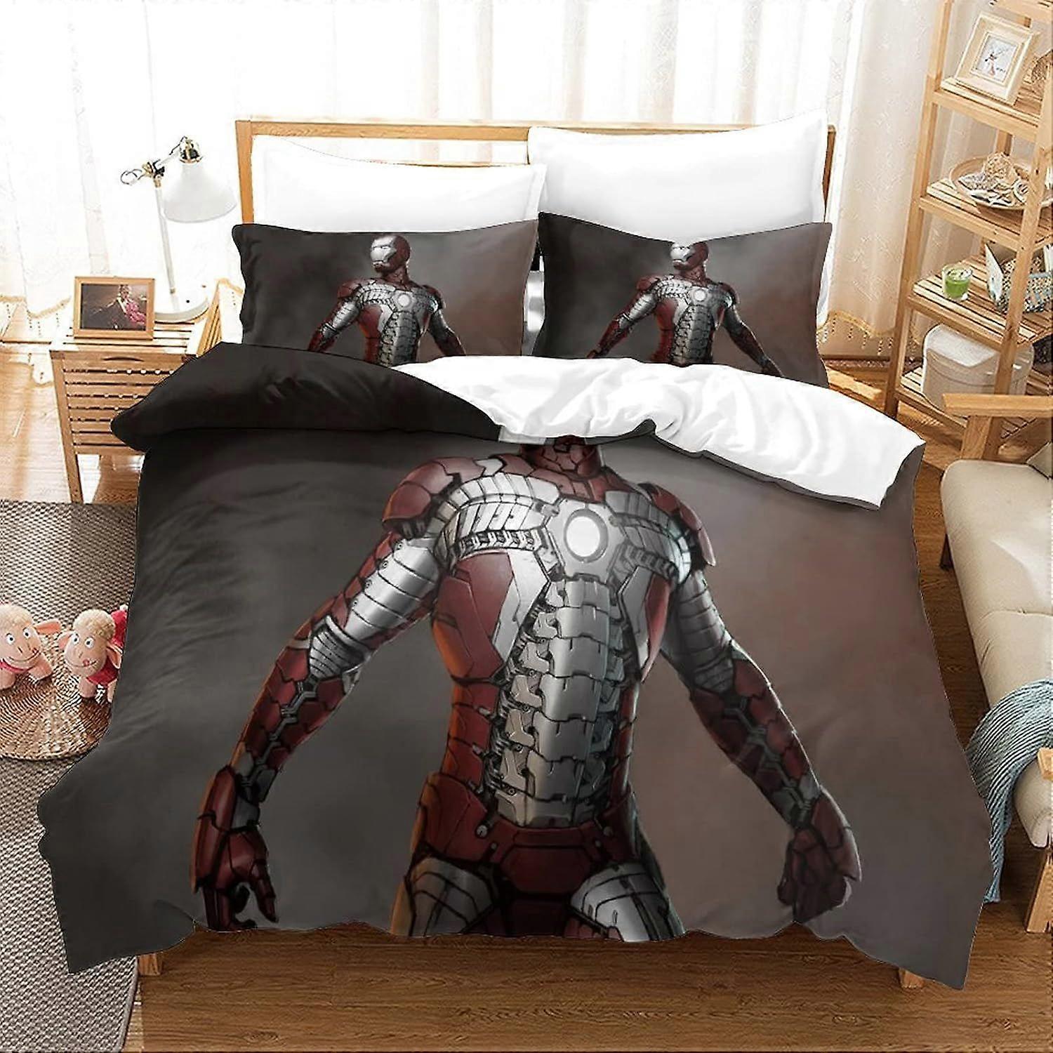 Bedding Double Bed Set Iron Man Printed Double Size Bedding Sets Super Soft Microfiber Duvet Covers with Zipper with Pillowcases Hypoallergenic 140x20