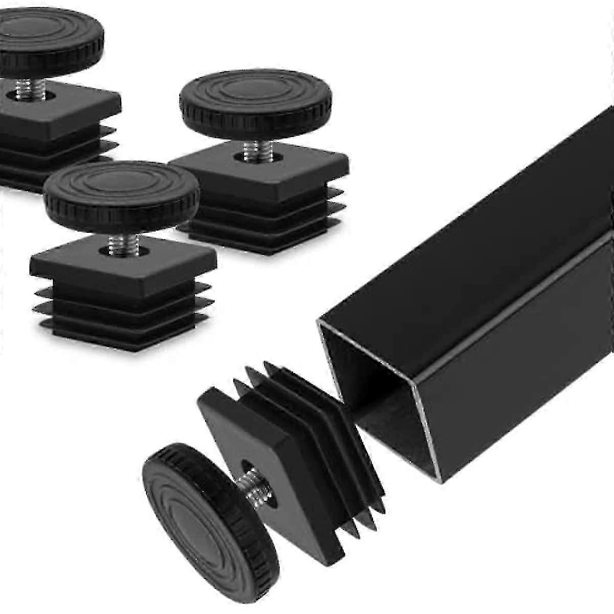 4pcs רגלי פילוס מתכווננות מרובעות לכיסא שולחן שולחן משרדי ביתי, צינור מרובע מוסיף ערכת פילוס רהיטים, 30 מ"מ x 30 מ"מ, שחור