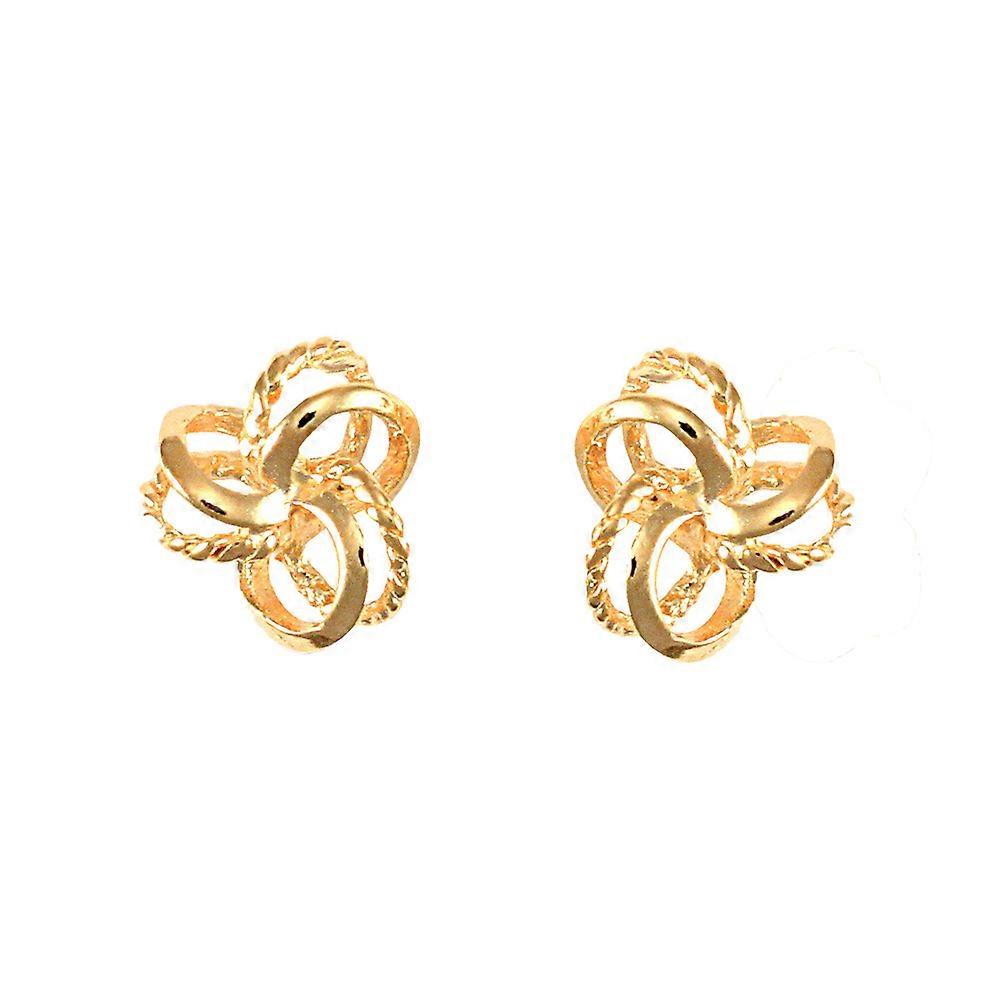 Jewelco London Ladies 9ct Yellow Gold Trinity Double Love Knot Stud Earrings