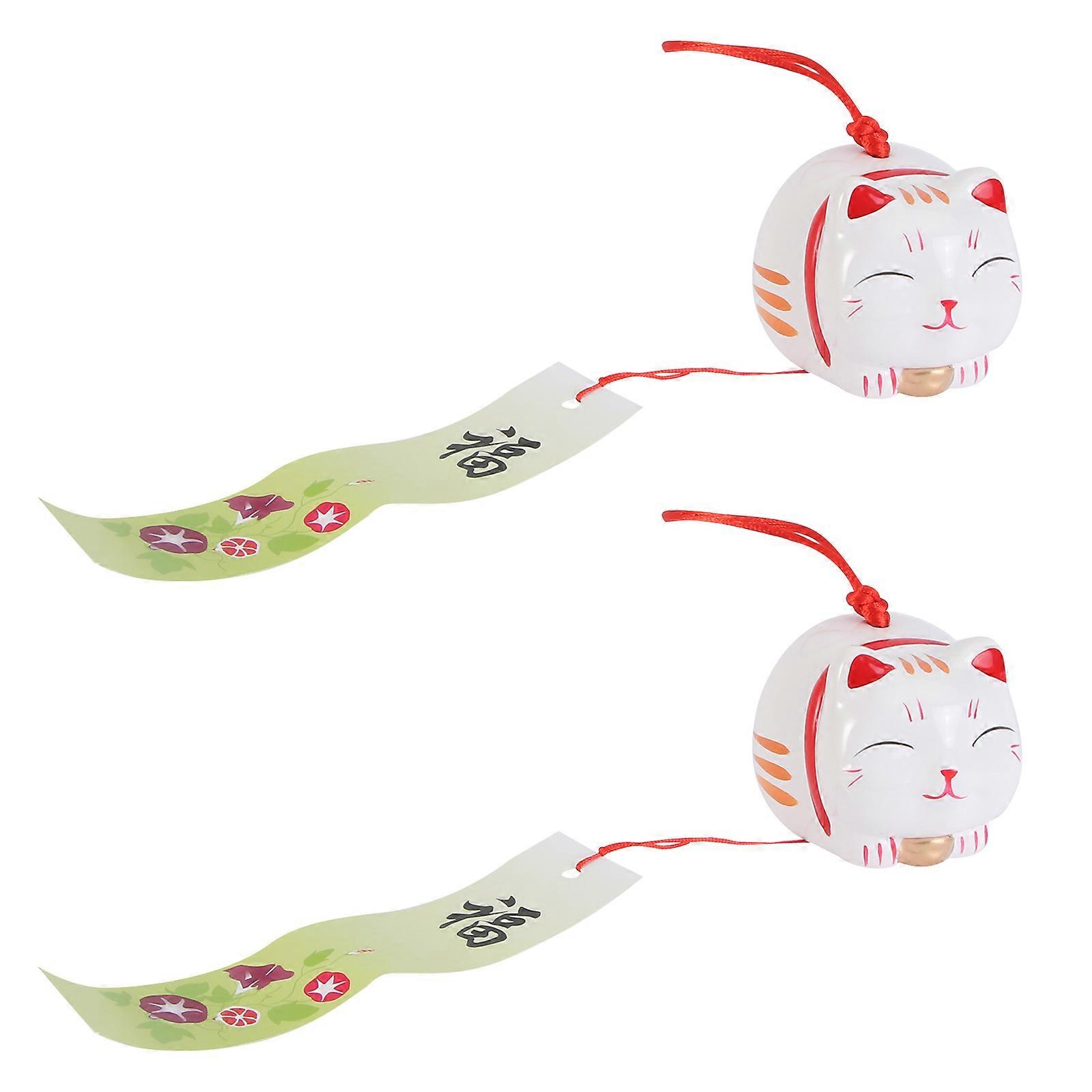 Cat Adornment Ceramic Hanging Decoration with 2Pcs White Set