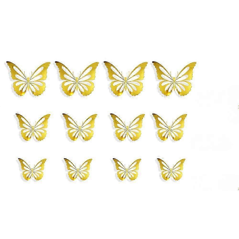 12pcs 3D Metal Texture Three-dimensional Hollow Butterfly Wall Sticker A Gold