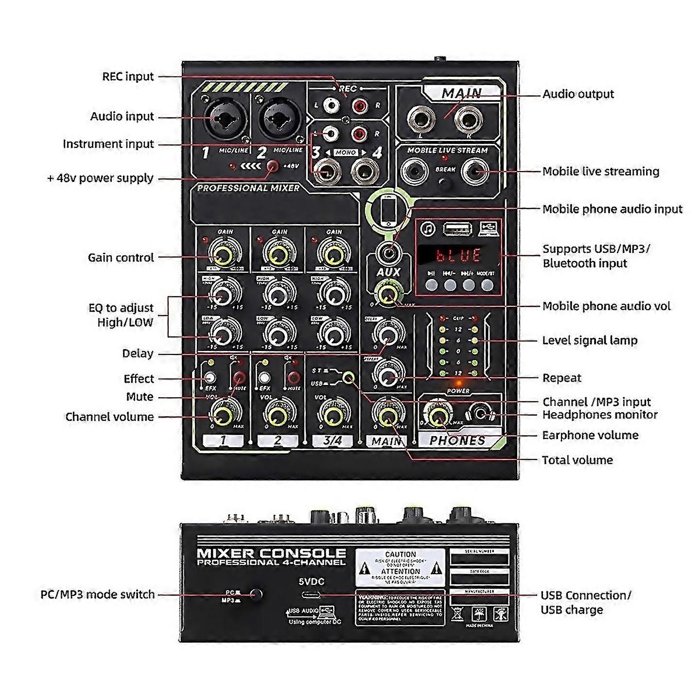 For Live Sound Card Mixer Console Pl4 Pro 4 Channel Effects