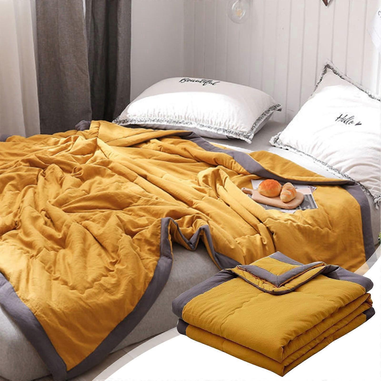 Xaoshaoyi Summer Cool Quilt Blanket, Boho Black Leaf Design, Soft Minimal Style Sleep Quilt 39*55 In, Yellow