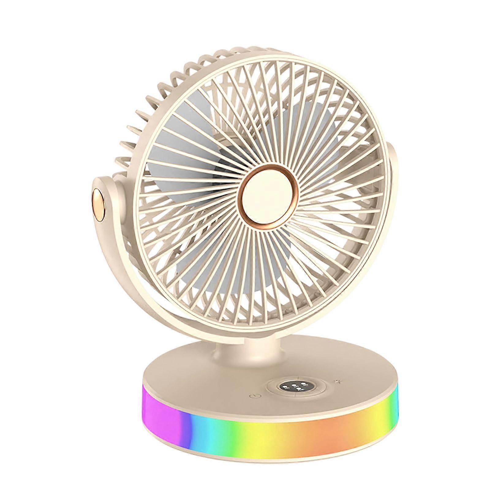 Cute Fan Desktop Mini USB Charging Model Three Adjustment Angles Colorful Ambient Night Light Khaki 22x15 cm