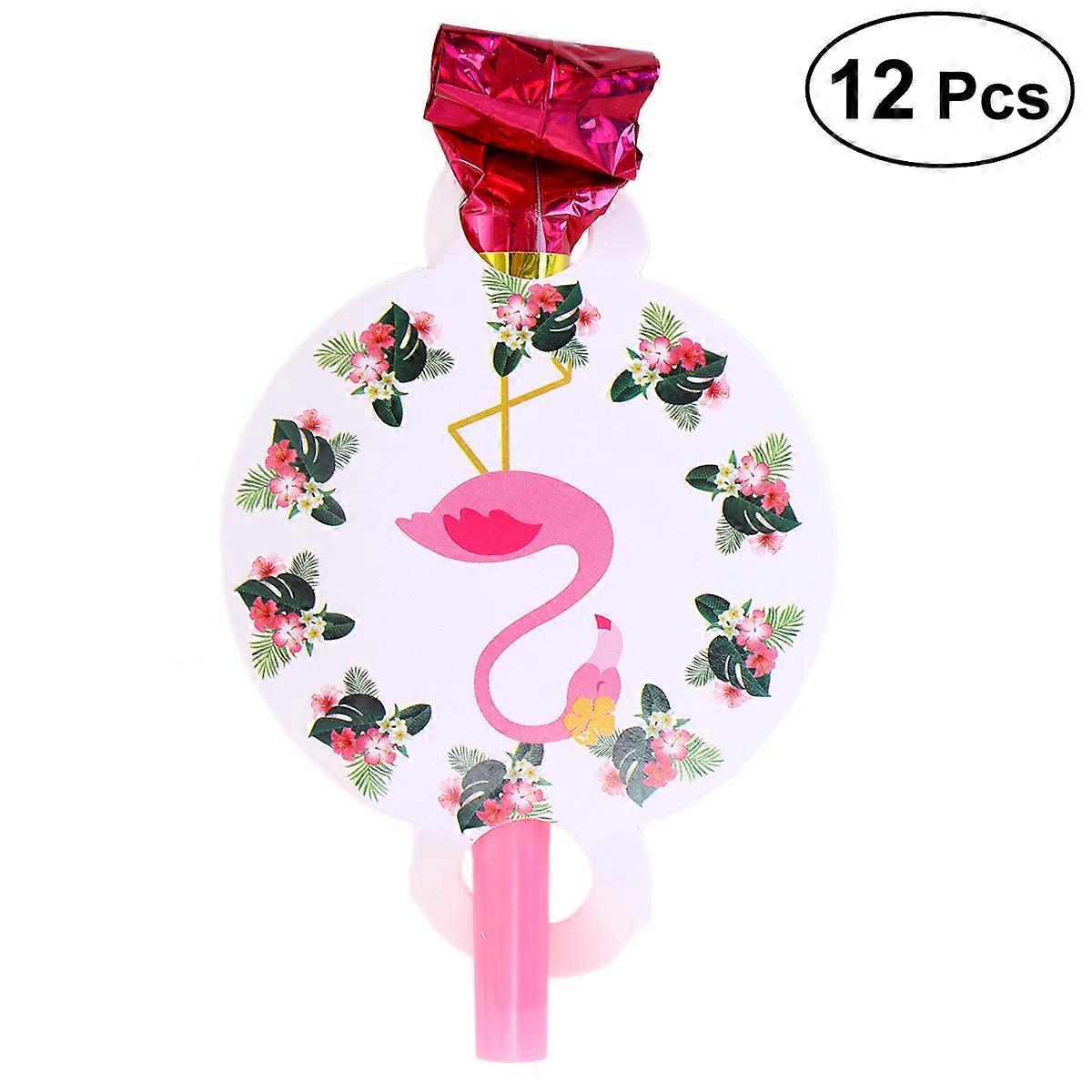 Party Noise Maker Whistles Toy for Playing 12Pcs Pink Flamingo Blowouts