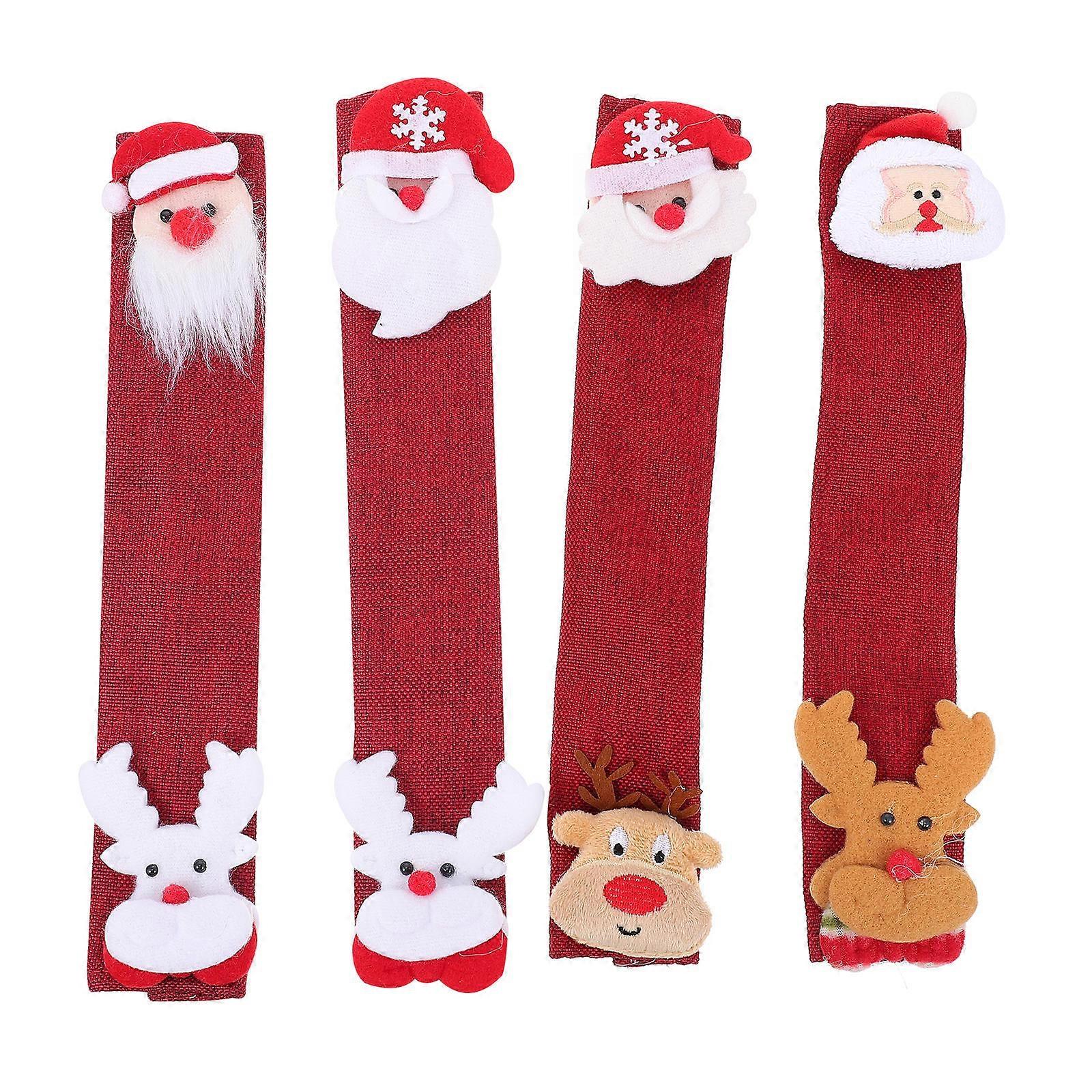 Home Use 4Pcs Xmas Fridge Handle Covers with Dark Red Gloves
