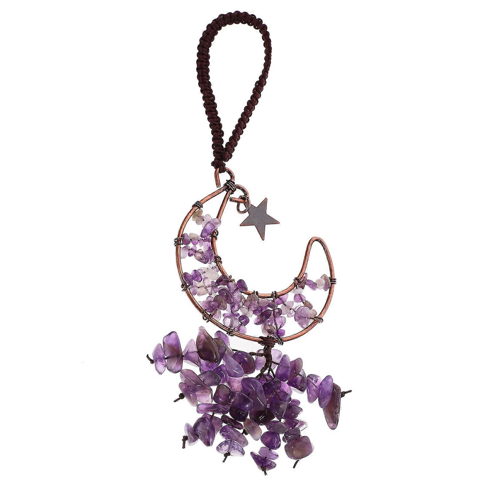 Moon Crystal Hanging Ornament for Rearview Mirror Car Decor 5Pcs Purple