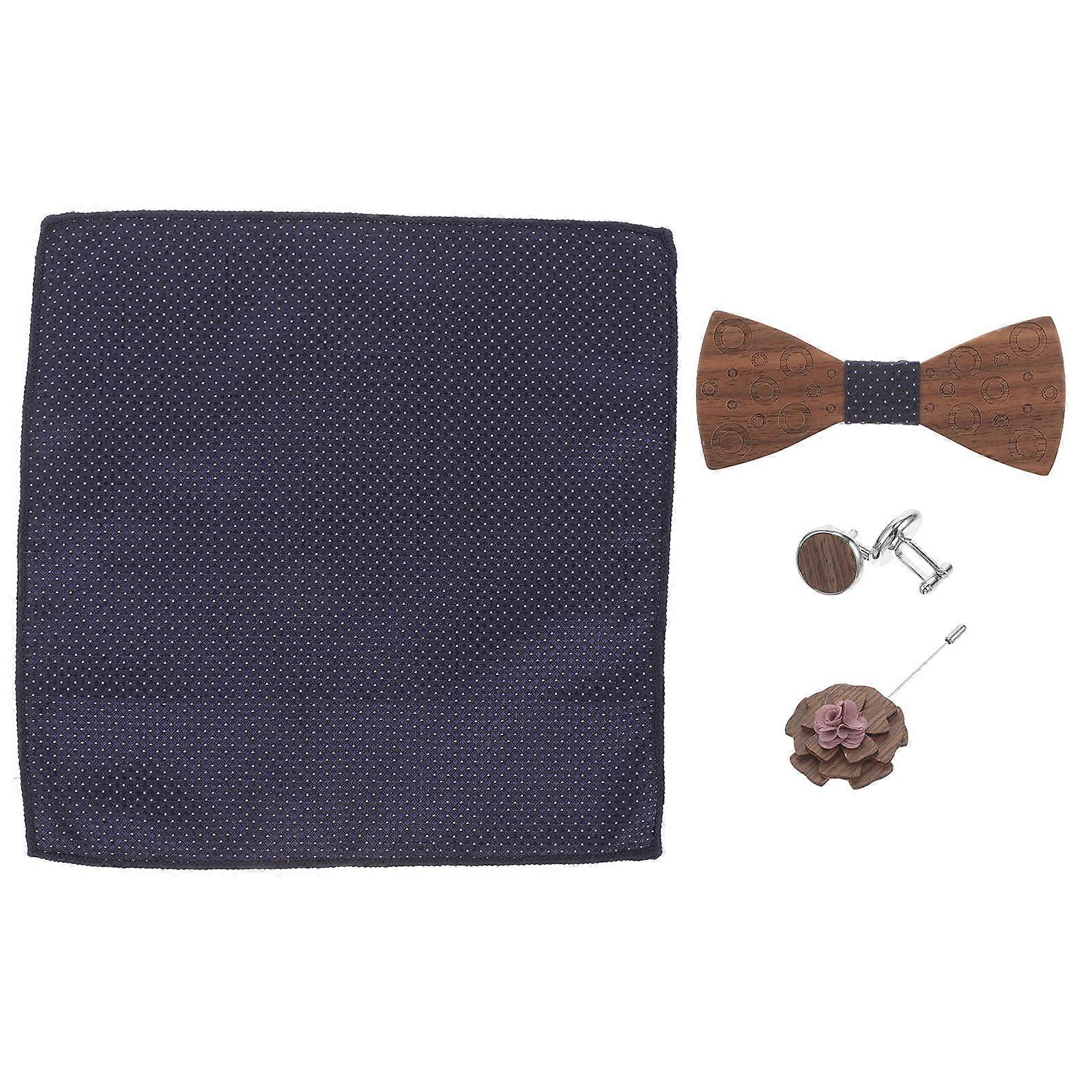 Tuxedo Bow Tie And Handkerchief Set Formal Accessories For Men Rectangular Style Crafted Fashion Accessory 4Set