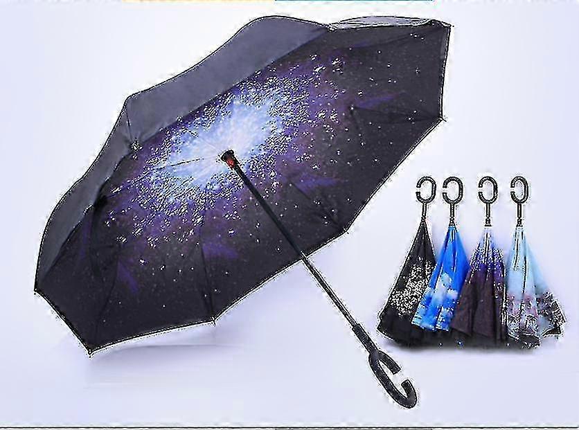 25-26 C-handle Parasol Folding Rain Windproof Umbrella Double Layers Inverted Reverse