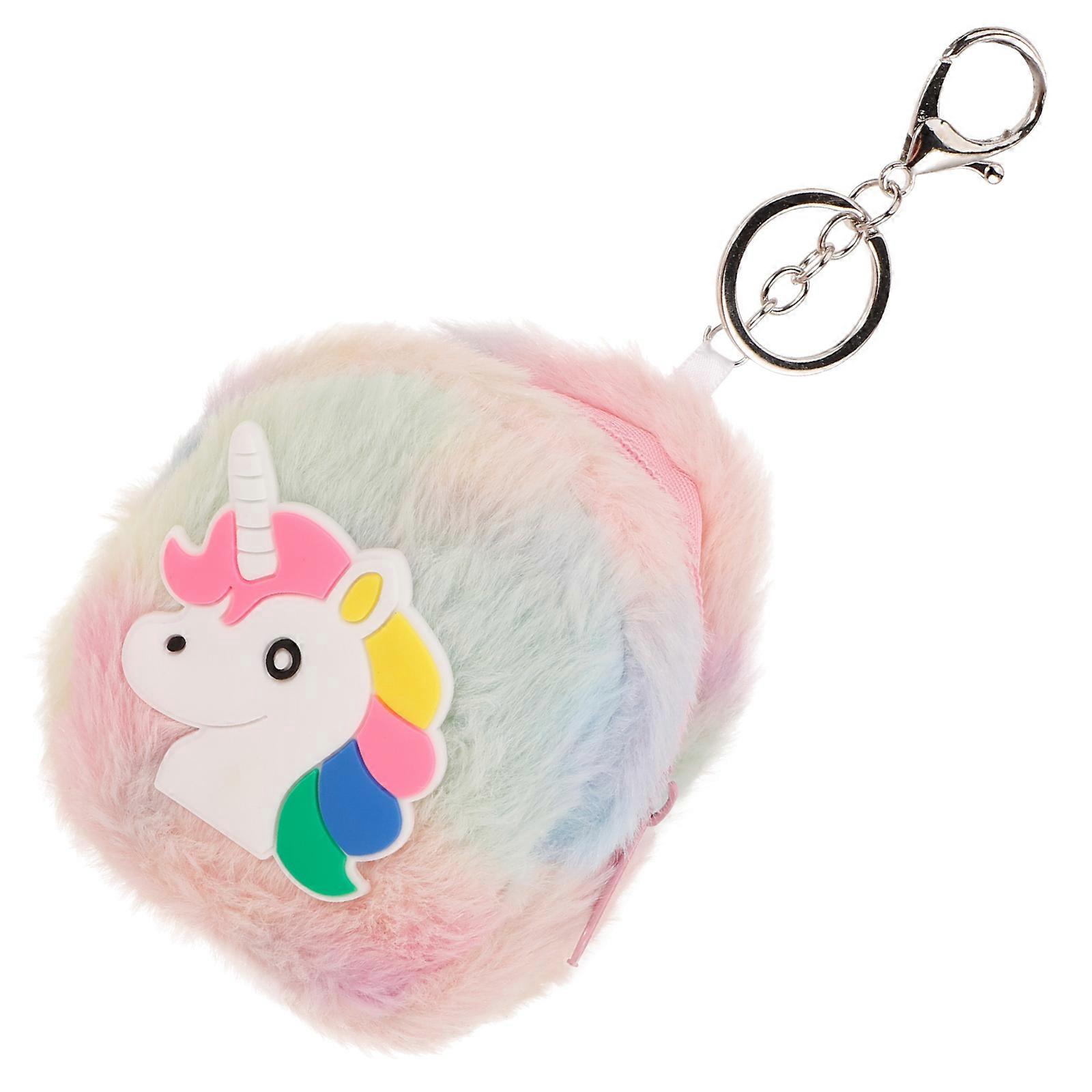 Unicorn Shape Keychain Wallet for Women Everyday Use Travel School Plush Coin Holder Pouch 1Set