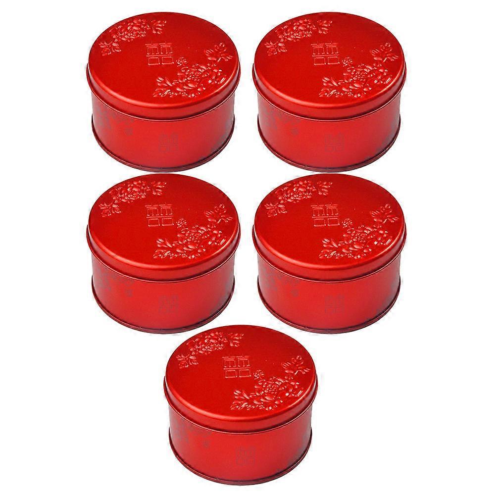 Round Gift Candy Box 5Pcs Red Tinplate with Durability for Storing