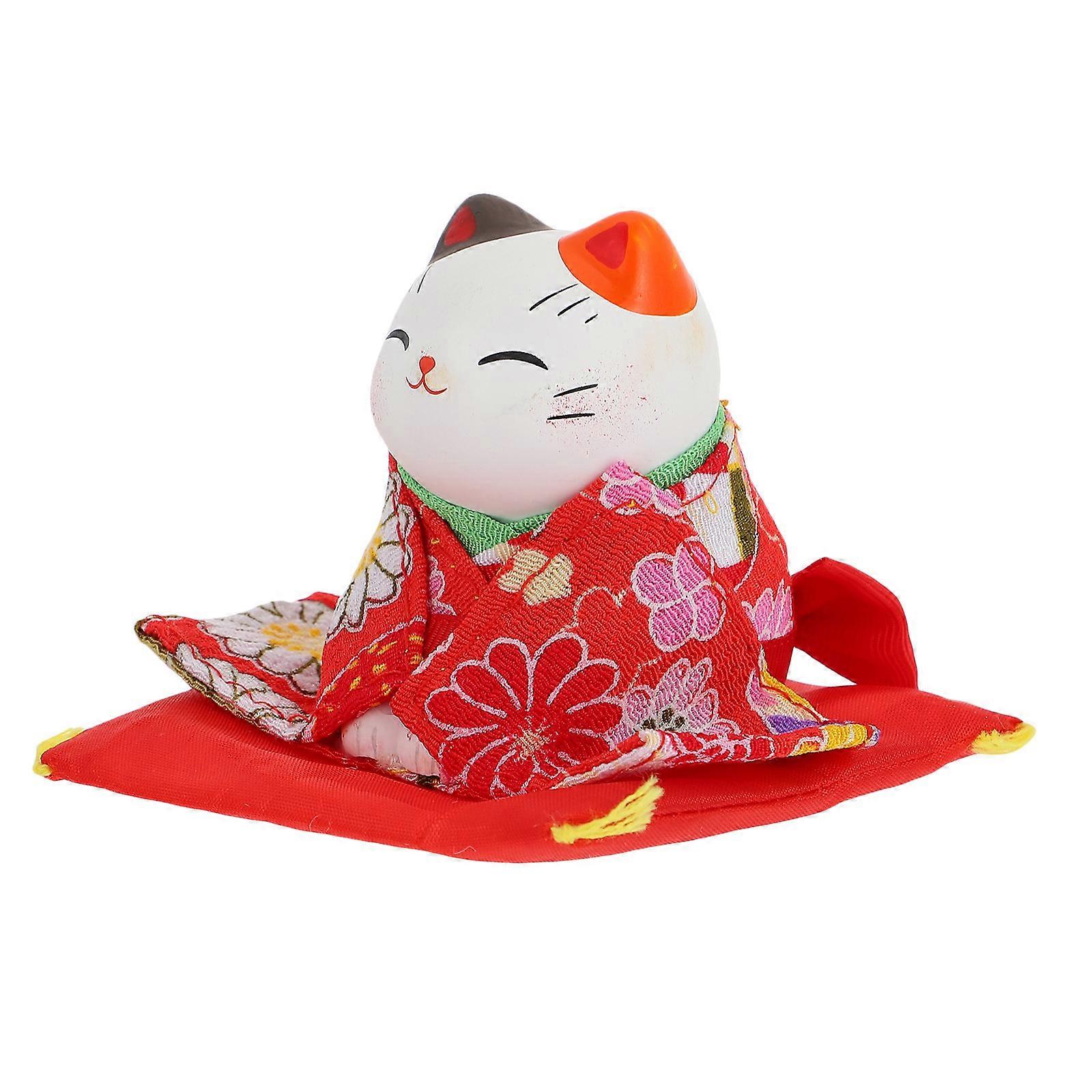 Creative Cat Ornament 2Pcs Decorative Figurine Wealth Symbol Home Desk Desktop Red