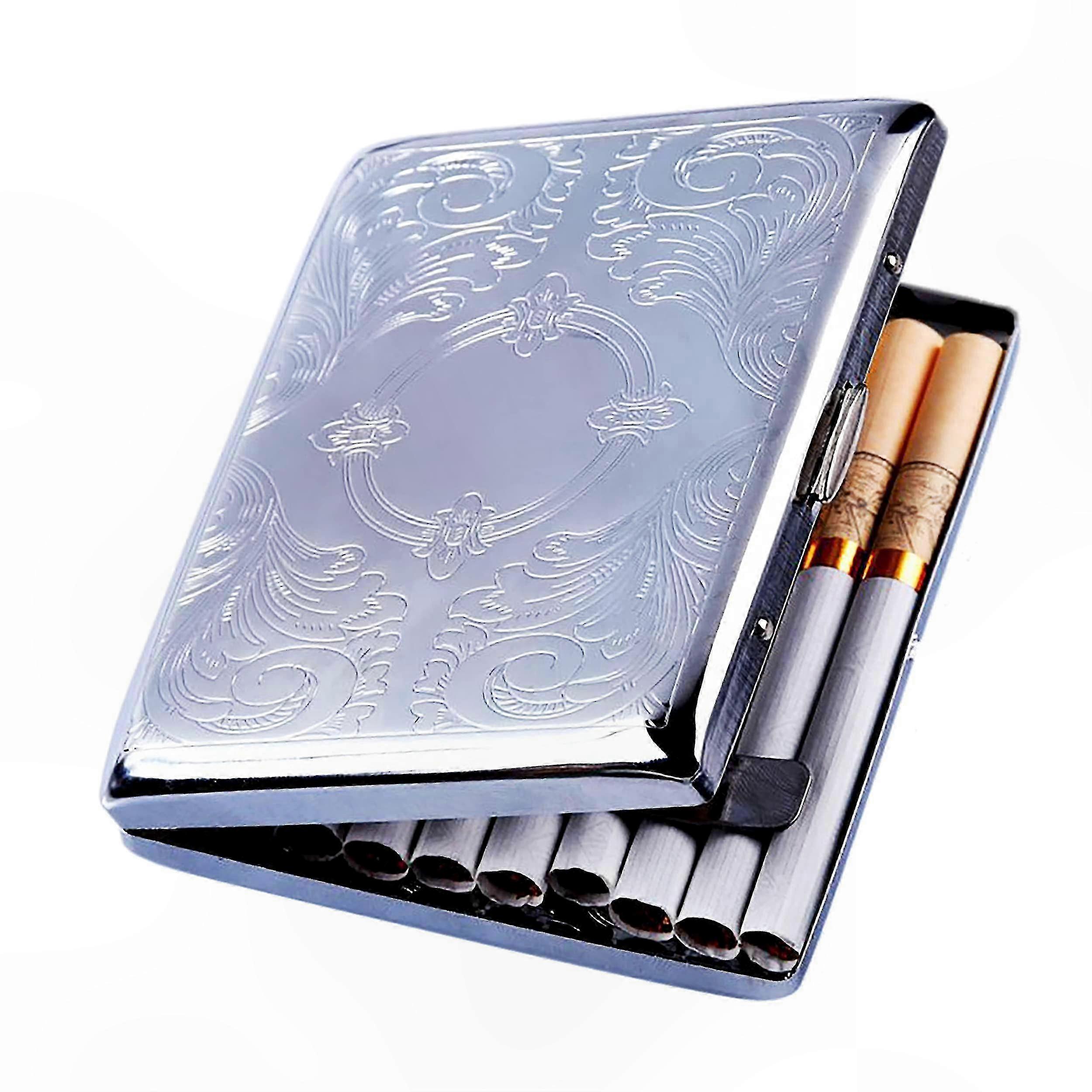 Metal Cigarette Case for 20 Cigarettes - Durable Silver Box for Men