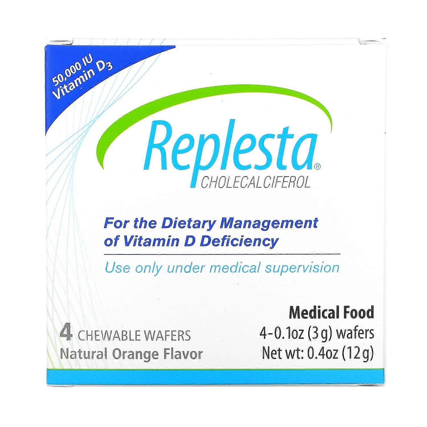 Replesta, Vitamin D-3, Cholecalciferol, Natural Orange, 50,000 IU, 4 Chewable Wafers