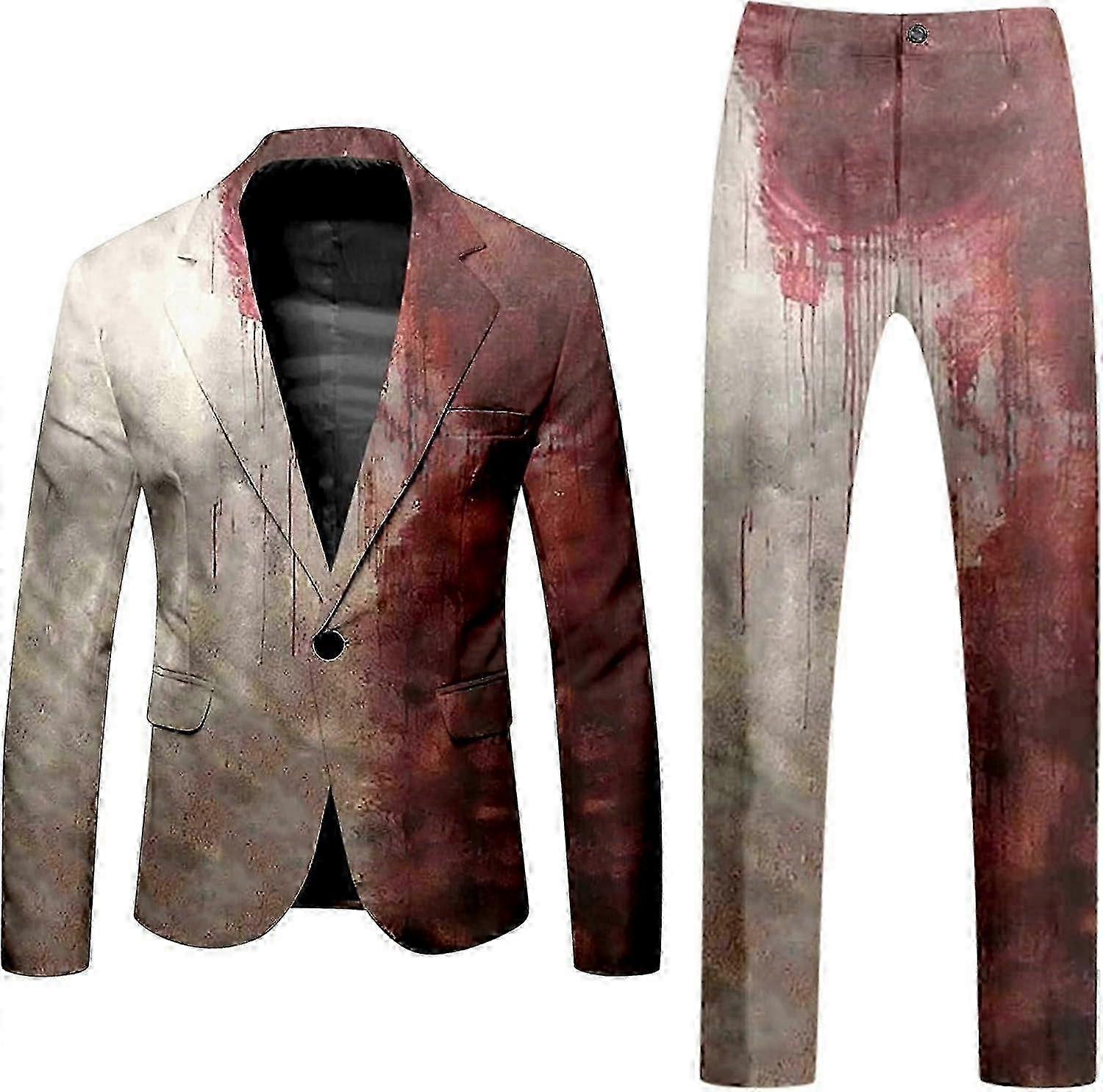 Halloween Blodstänkdräkt för män - Skräcktryckt kavaj och byxa set med blodigt mönster